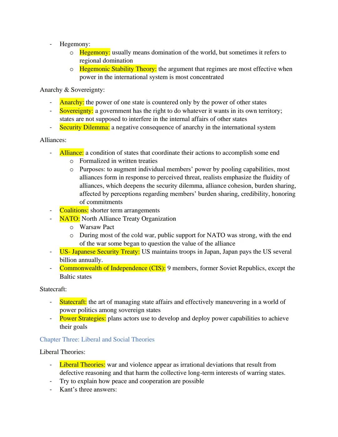 # International Relations Mid Term 1 Review:
Chapter One: The Globalization of International Relations

- International relations: concerns 