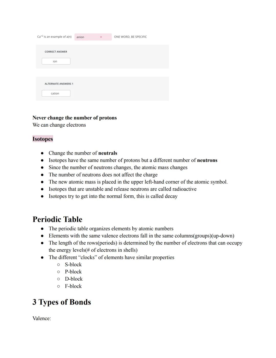 # Atoms & Elements

Atom
- The smallest unit of matter that cannot be broken down by chemical mean
- Matter: Physical
- Contains 3 parts

At
