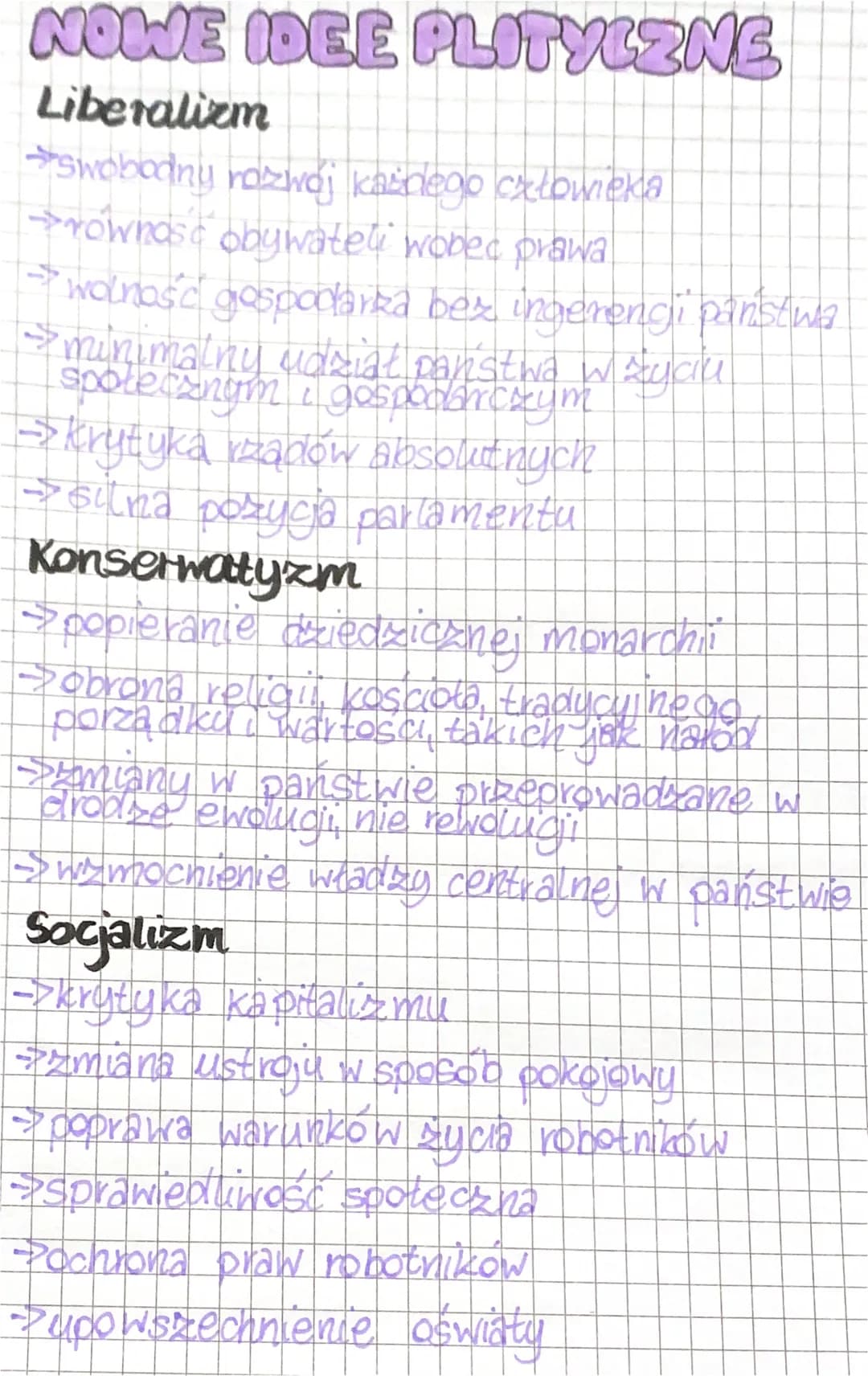 # NOWE IDEE PLITYCZNE

Liberalizm

→swobodny rozwój kasnego człowieka

→równos obywateli wobec prawa

→wolność gospodarza bez ingerencji pań