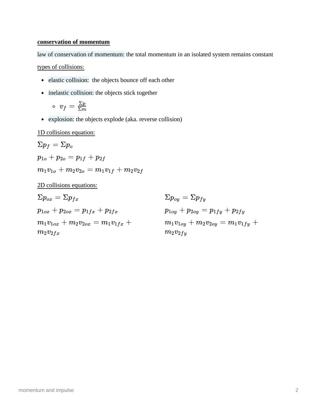 # momentum and impulse

## momentum

momentum (p): a measure of how difficult it
is to stop an object

- depends on mass and velocity
- p = 