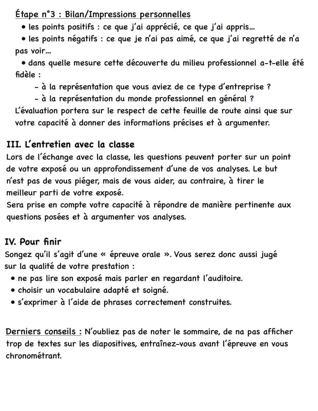 # Compte-rendu oral du stage d'observation en entreprise

I. Durée et déroulement de l'exposé
Il se décompose de la manière suivante :

*   