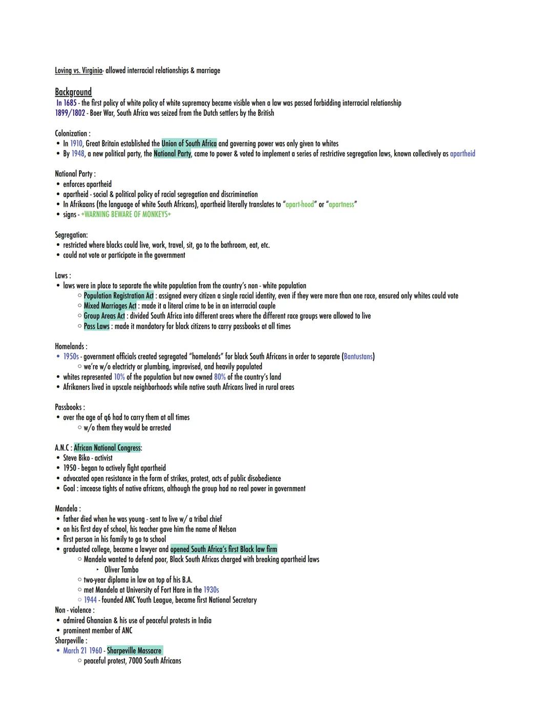 Loving vs. Virginia- allowed interracial relationships & marriage

Background
In 1685-the first policy of white policy of white supremacy be