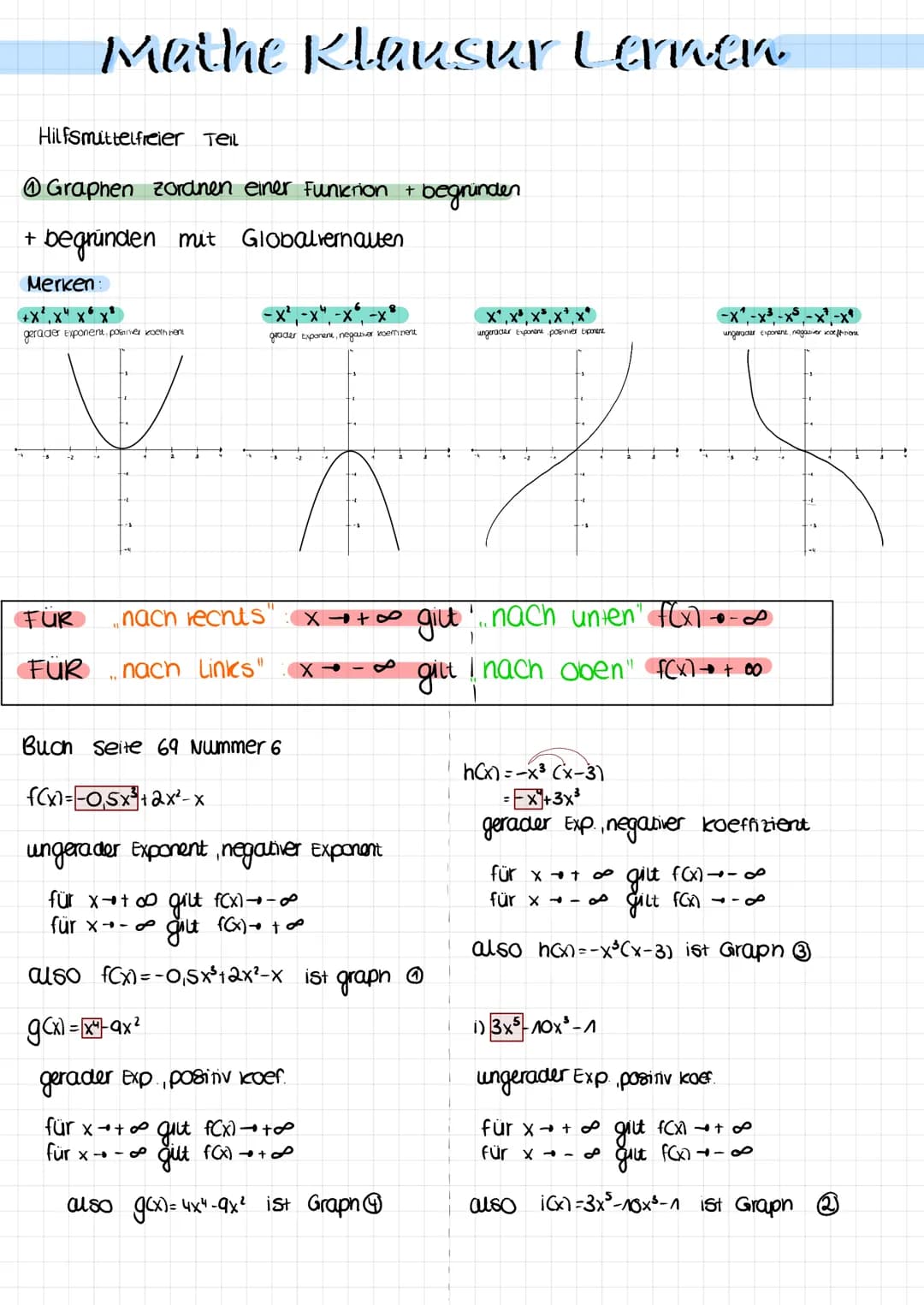 # Mathe Klausur Lernen

Hilfsmittelfreier Teil

@Graphen zordnen einer Funktion + begninden

+ begründen mit Globalvernaluen

Merken:

-x2-x