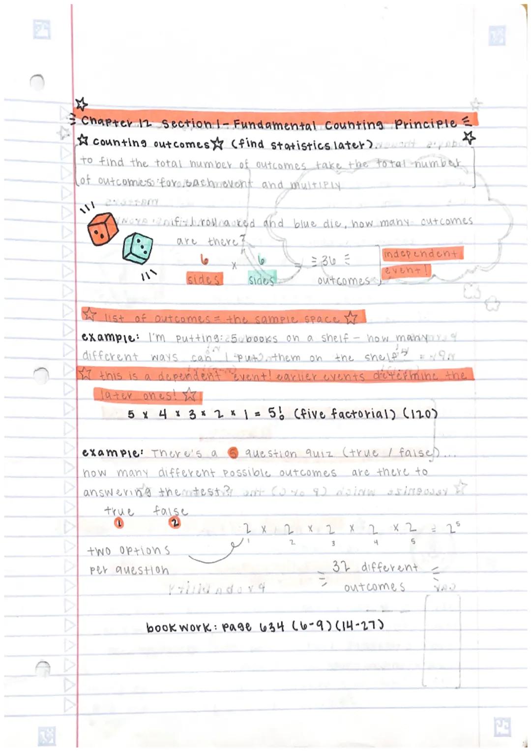 # Chapter 12 Section 1- Fundamental Counting Principle

☆counting outcomes☆ (find statistics later?a
to find the total number of outcomes ta