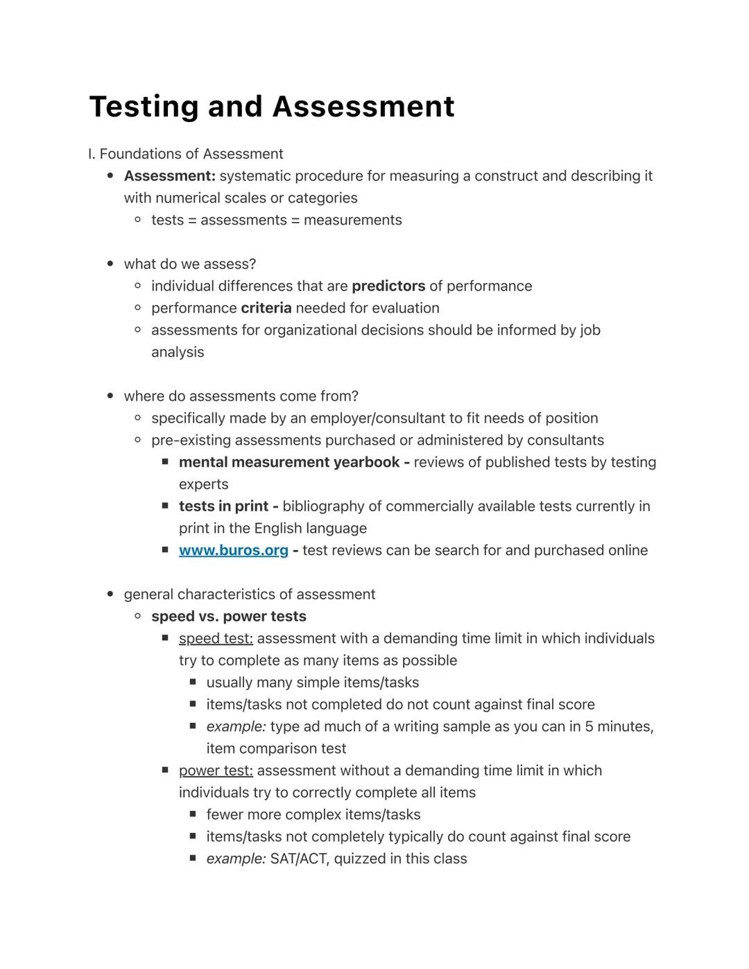 # Testing and Assessment

I. Foundations of Assessment

• Assessment: systematic procedure for measuring a construct and describing it
with 