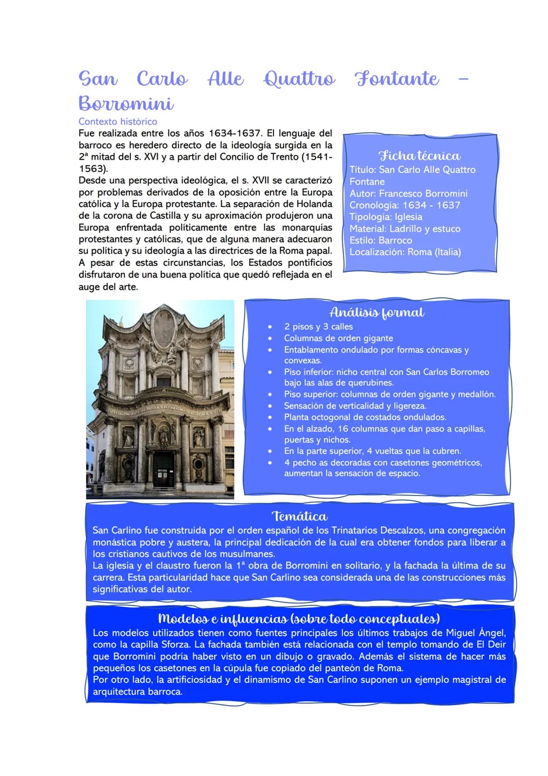 # San Carlo Alle Quattro Fontante
Borromini

Contexto histórico

Fue realizada entre los años 1634-1637. El lenguaje del
barroco es heredero