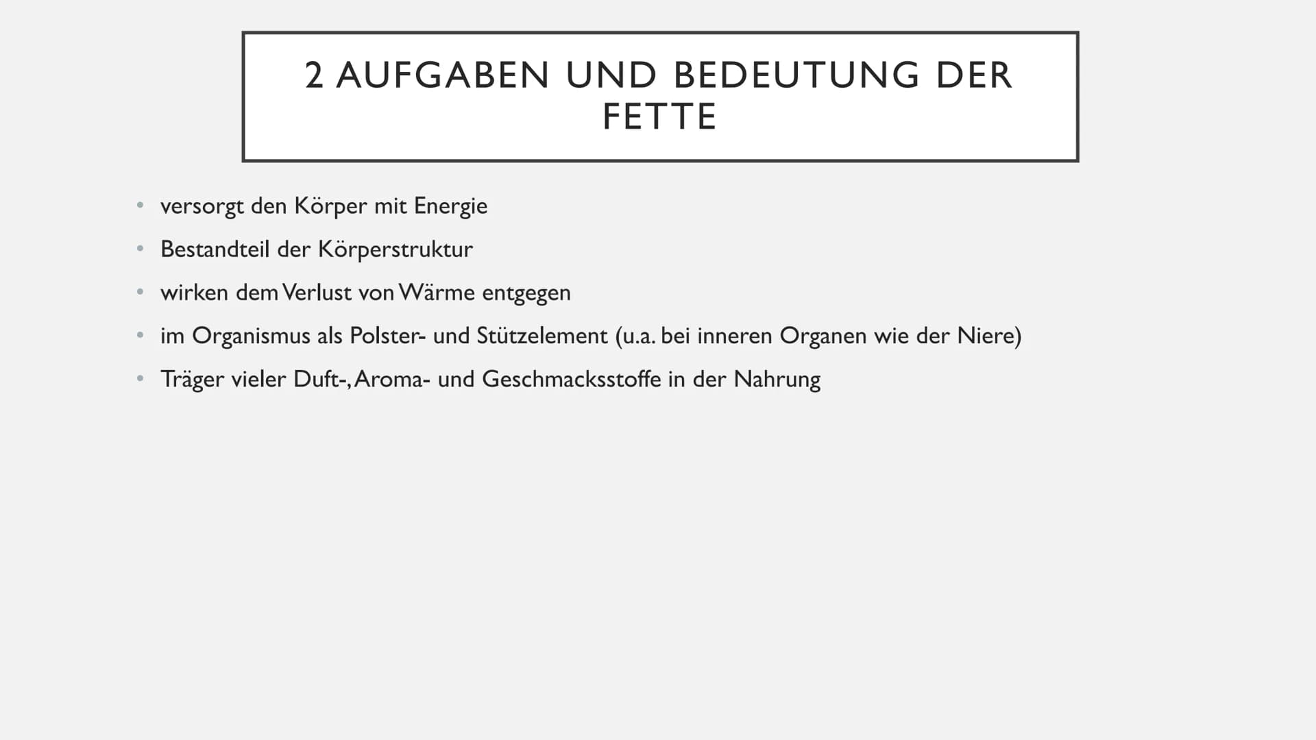 # FETTE GLIEDERUNG

• I Allgemeines
• 2 Aufgaben der Fette
• 3 Unterteilung der Fettsäuren
• 3.1 gesättigte Fettsäuren
• 3.2 ungesättigte Fe