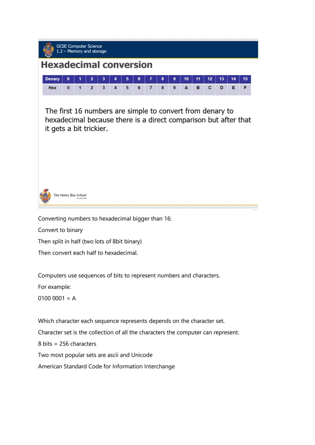 Computer Science Binary and Hexadecimal

Binary is information represented as electricity:

1 = on

0 = off

Logic gates can be used by comp