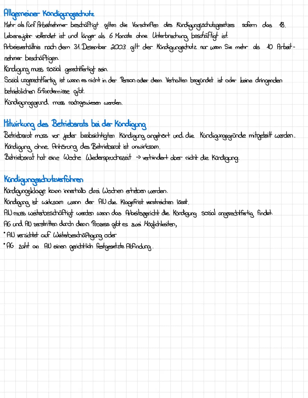 Zussammenfassungen von Seite 88-92

Arten der Beendigung des Arbeitsverhältnisses
Arbeitsverhältnis kann durch Kündigung, Auflösungsvertrag 