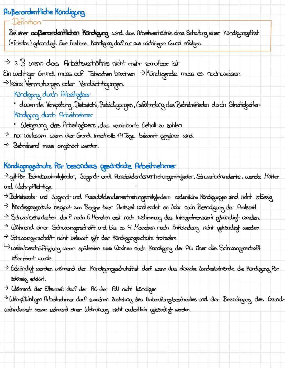 Zussammenfassungen von Seite 88-92

Arten der Beendigung des Arbeitsverhältnisses
Arbeitsverhältnis kann durch Kündigung, Auflösungsvertrag 