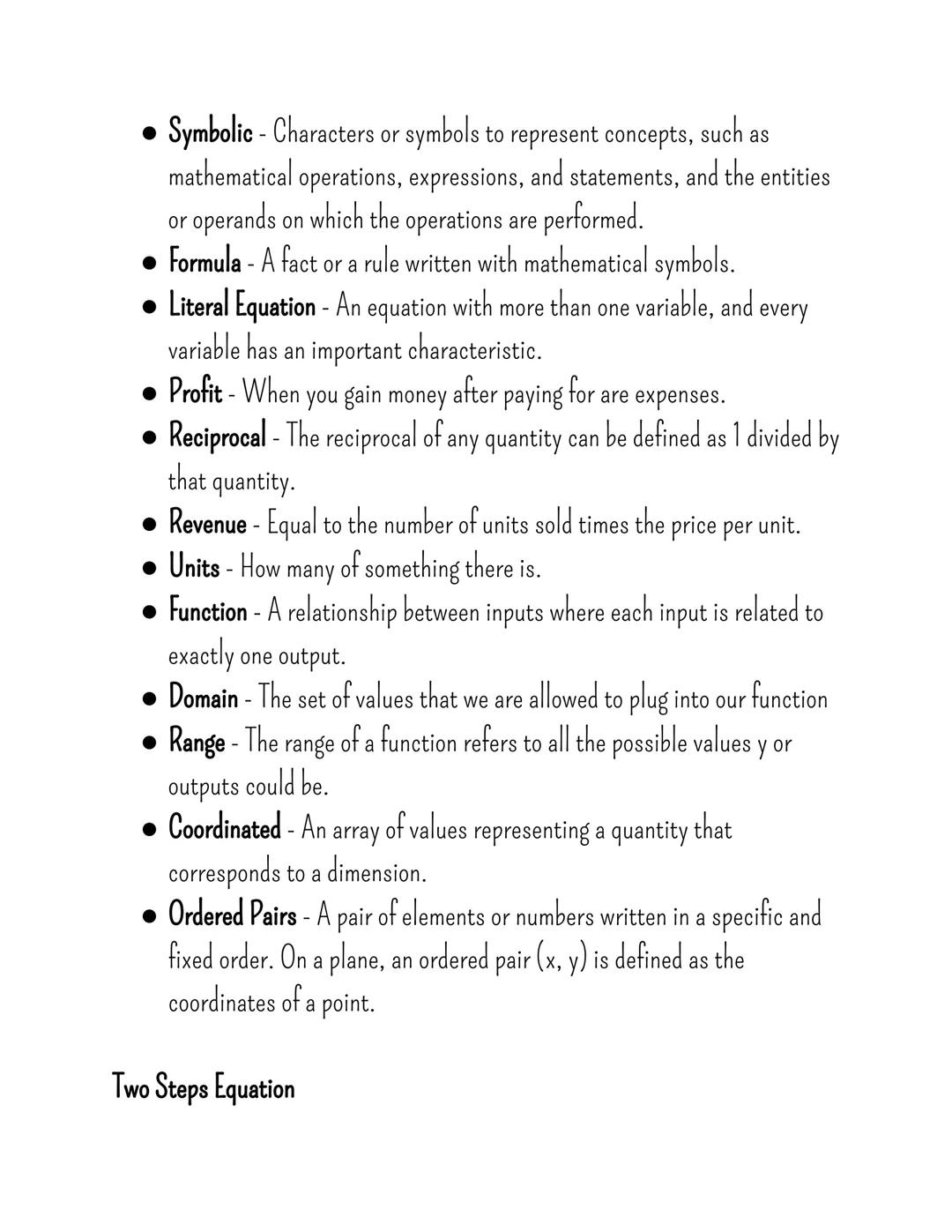 # Algerba 1 Notes

10.12.22 - Notes

- Coefficients - A numerical or constant quantity placed before and
multiplying the variable in an alge