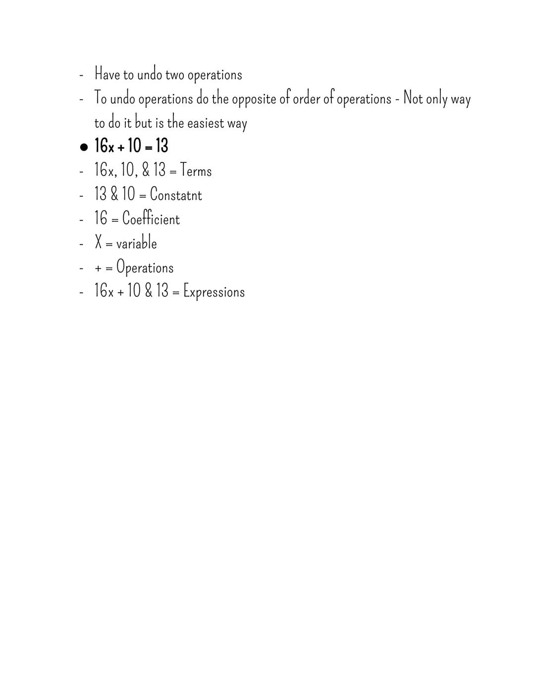 # Algerba 1 Notes

10.12.22 - Notes

- Coefficients - A numerical or constant quantity placed before and
multiplying the variable in an alge