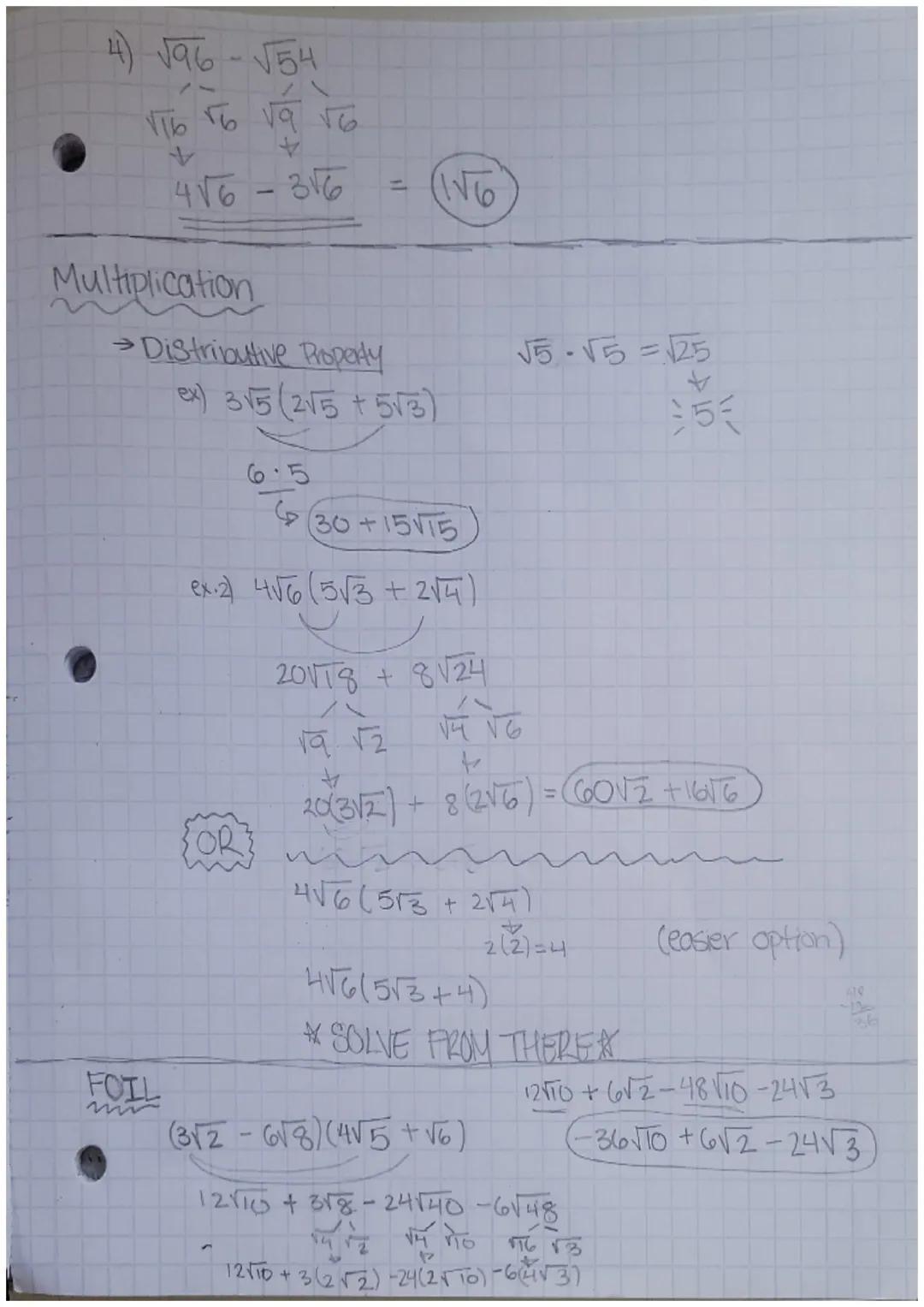 # 10.3: Operations w/ Radicals

Adding + Subtracting

*U CAN ONIY ADD/SUB "Like Radicals"

ex) $3x²+4x²=7x2$

ex.2) $5x³-2x²$= (not like ter