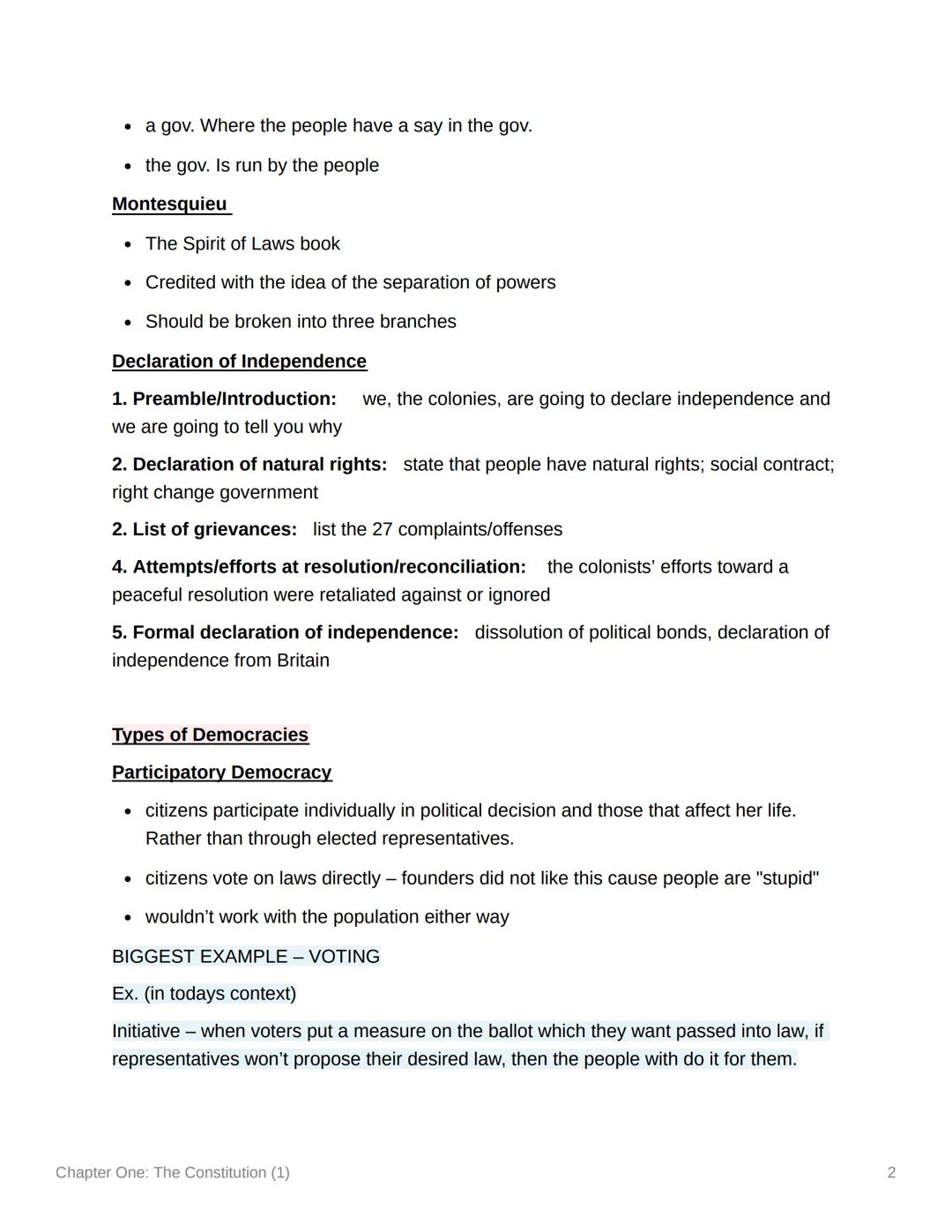 # Chapter One: The Constitution

(1)

**The Constitution**

- established federalism - Most Important impact
- defined the three branches
- 