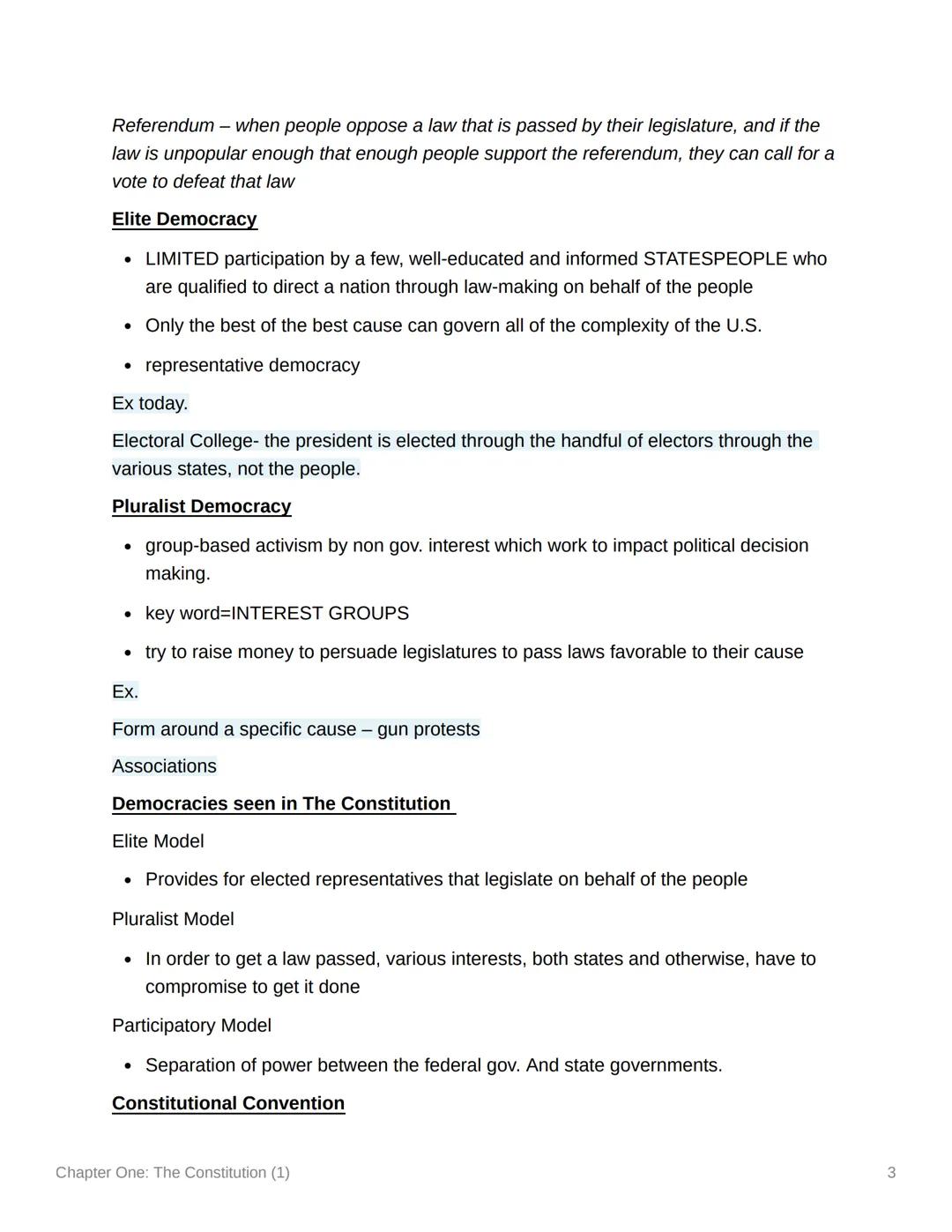 # Chapter One: The Constitution

(1)

**The Constitution**

- established federalism - Most Important impact
- defined the three branches
- 