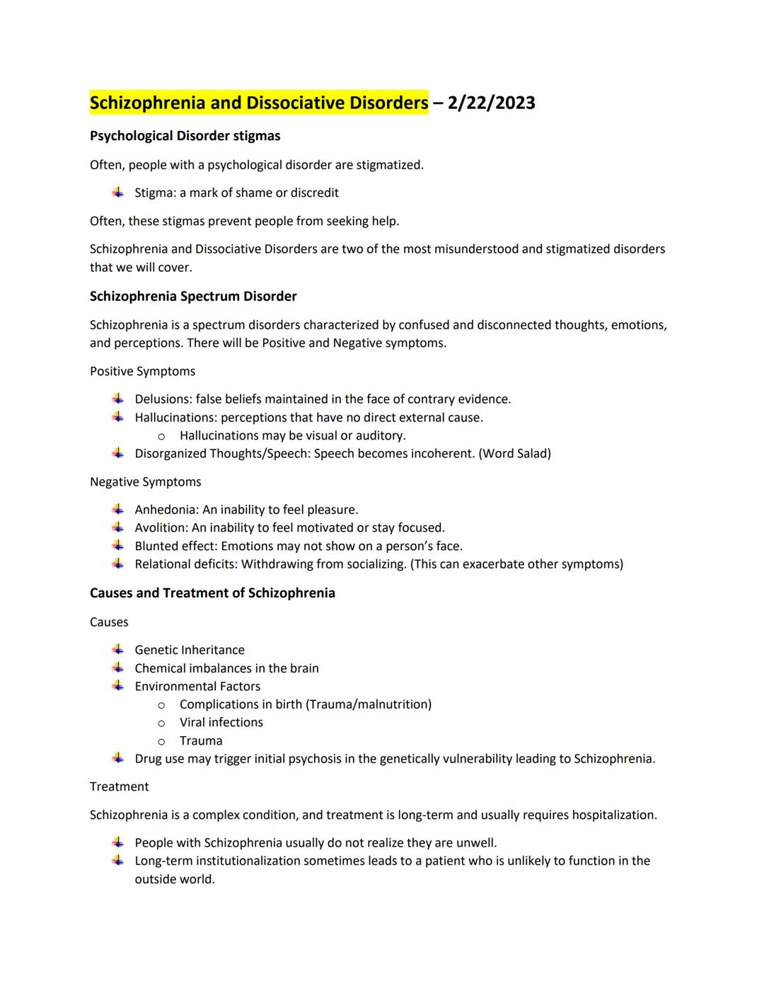 Schizophrenia and Dissociative Disorders - 2/22/2023

Psychological Disorder stigmas

Often, people with a psychological disorder are stigma