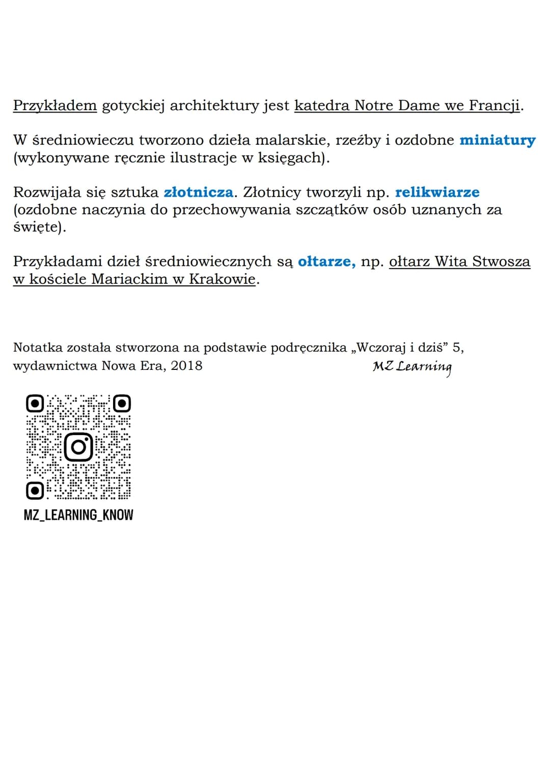 MZ_LEARNING_KNOW

# Sztuka średniowiecza

Klasa 5, Wczoraj i dziś, Nowa Era
Społeczeństwo średniowiecza

Cele sztuki średniowiecza:
- głosze