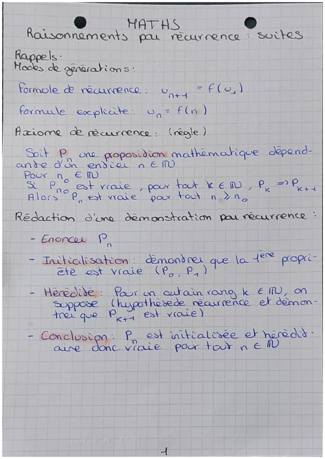 MATHS
# Raisonnements par recurrence: suites

Rappels:
Modes de générations:

Formule de récurrence:
$U_{n+1} = f(u_1)$

formule explicite: 