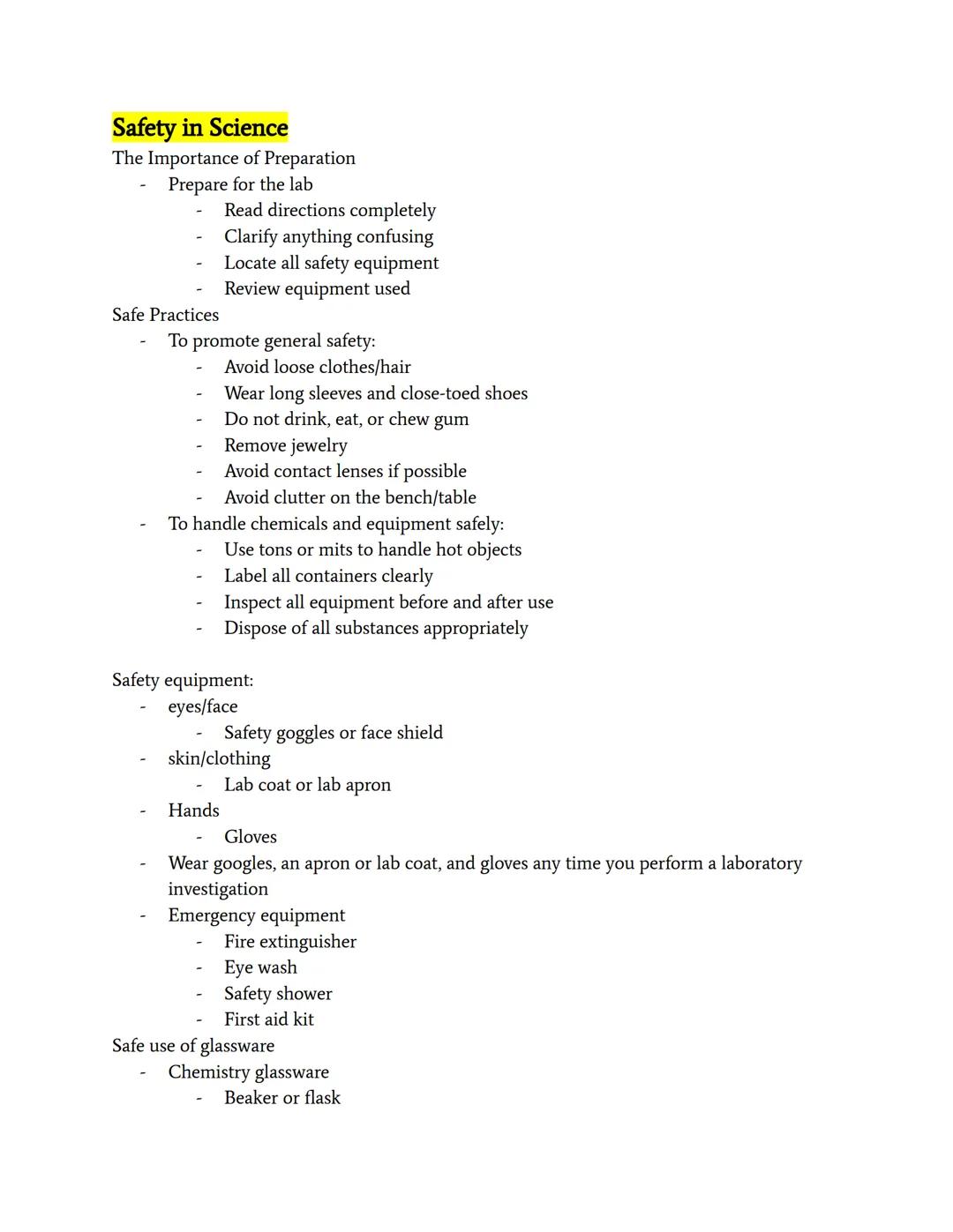 # Safety in Science

The Importance of Preparation
- Prepare for the lab
  - Read directions completely
  - Clarify anything confusing
  - L