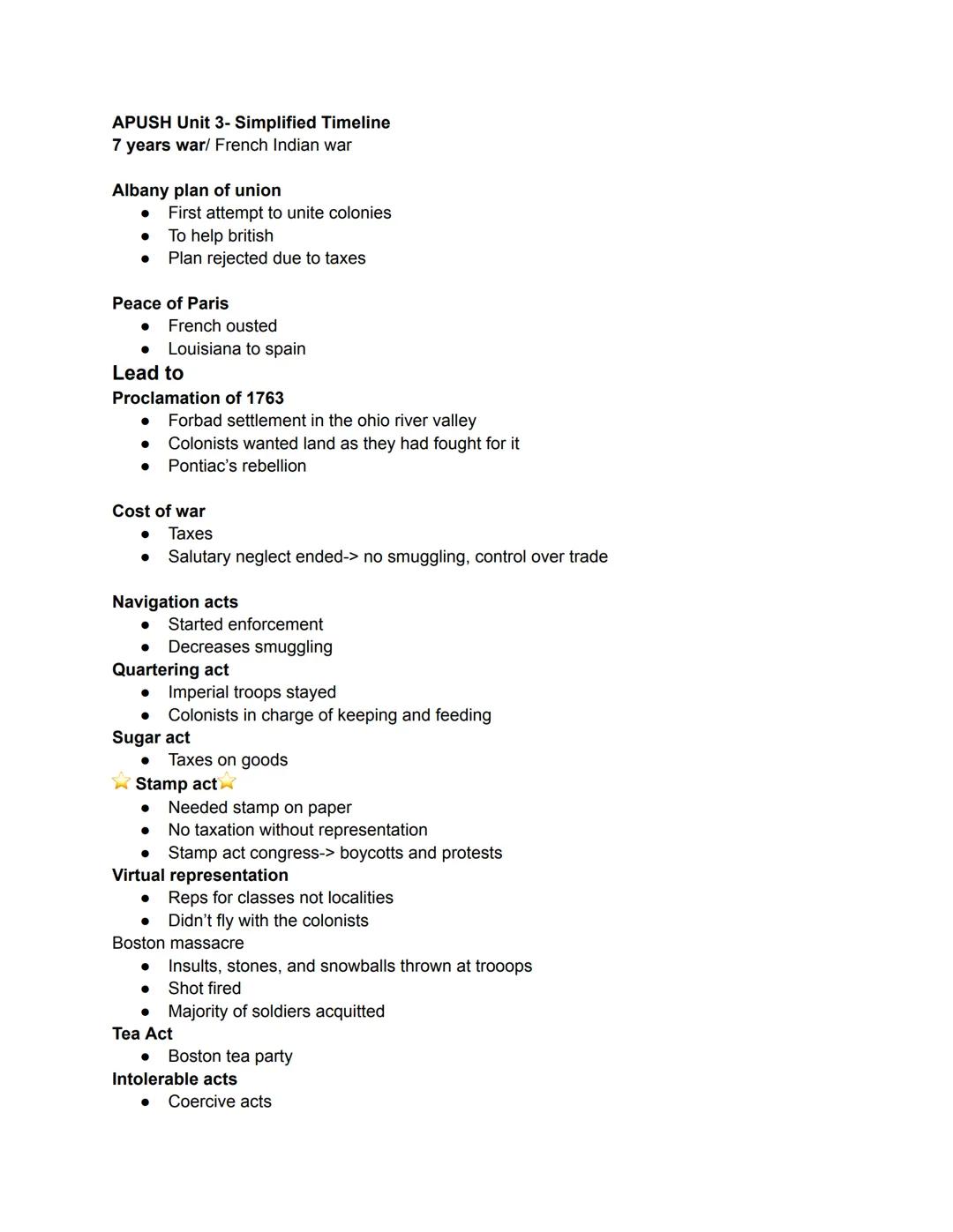 APUSH Unit 3- Simplified Timeline
7 years war/ French Indian war

Albany plan of union
- First attempt to unite colonies
- To help british
-
