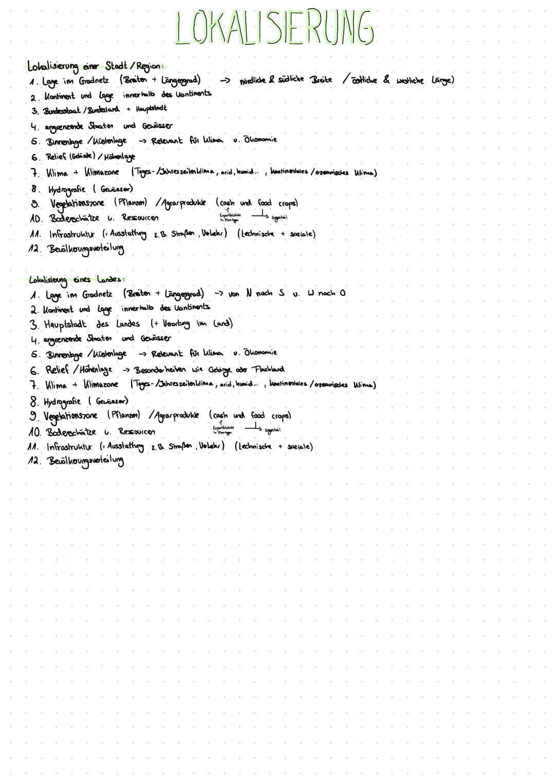 # LOKALISIERUNG

Lokalisierung einer Stadt/Region:
1. Lage im Gradnetz (Breiten + Längengrad) → nördliche & südliche Breite/cottiche & westl
