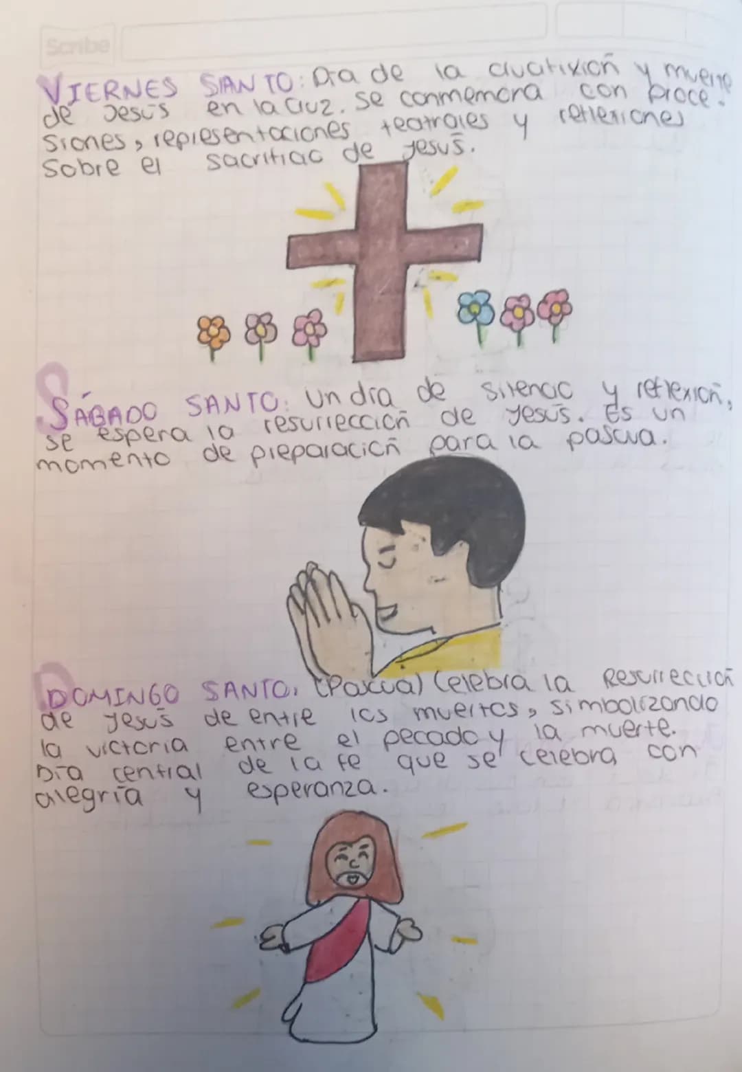 Scribe
# Semana Santa
DOMINGO DE RAMOS: Conmemora la entrada
triunfal de yesus en Jerusaleń, donde las per-
Sonas reabieion con ramas de pal