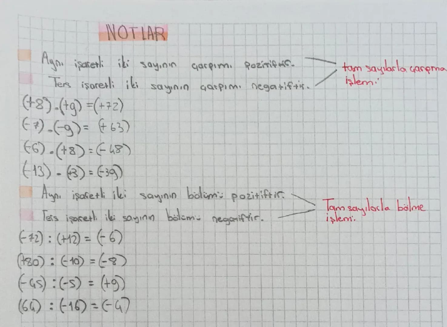 # NOTLAR

Aynı işaretli iki sayının çarpımı Pozitific.
Ters işaretli iki sayının çarpımı negatiftis.

tam sayılarla çarpma
işlemi

(+8).(tg)