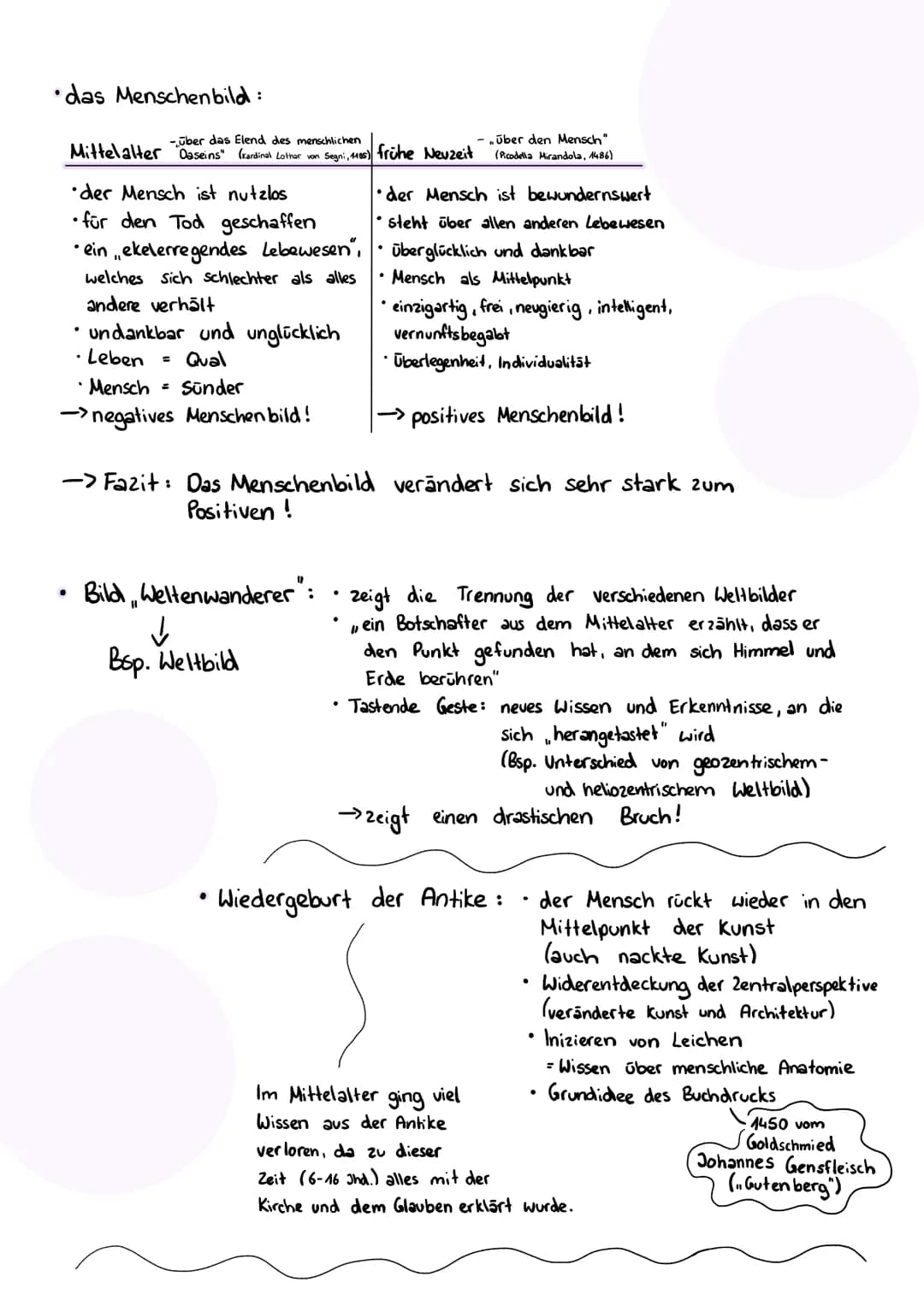 Lernzettel Renaissance

*die Epochen:
Antike/Altertum -> 500 v. Chr. - 500 n. Chr.
Mittelalter -> 500 n. Chr. - 1500 n. Chr. (6-16 Ind.)
Frü