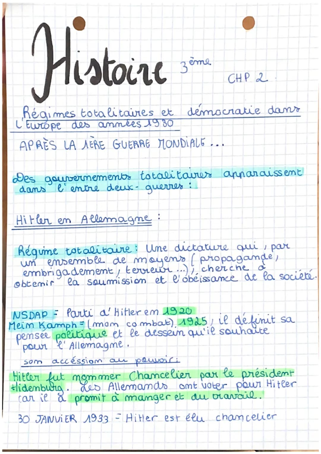 # Histoire

3ème CHP 2

Régimes totalitaires et démocratie dans
l'Europe des années 1930

APRÈS LA MERE GUERRE MONDIALE...

Des gouvernement