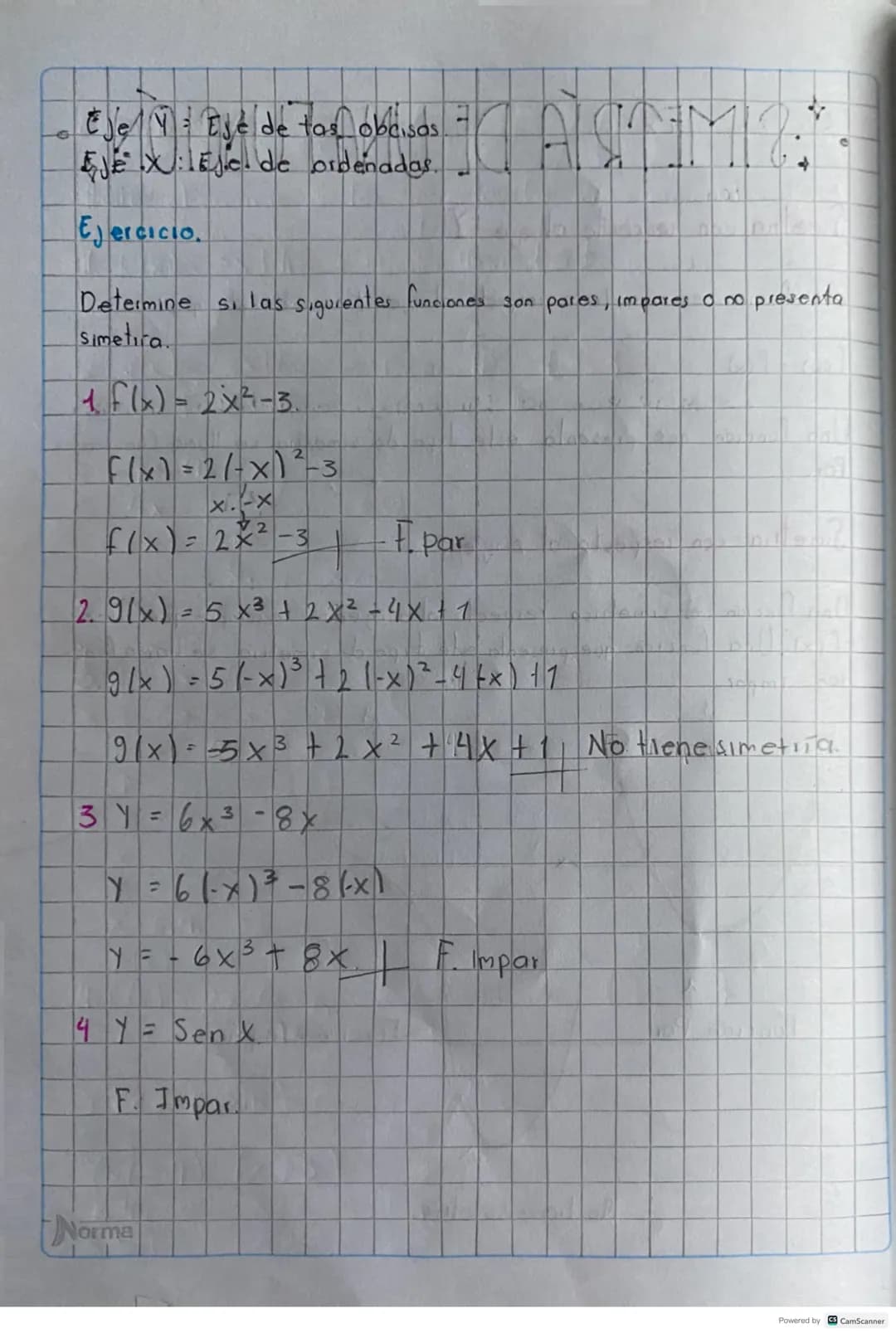 - *SIMETRÍA DE UNA FUNCIÓN

Simelna con respecto al eje Y

Una función es simetrica respecto al eje Y si se comple quei ole

ffx) = f(x)

Un