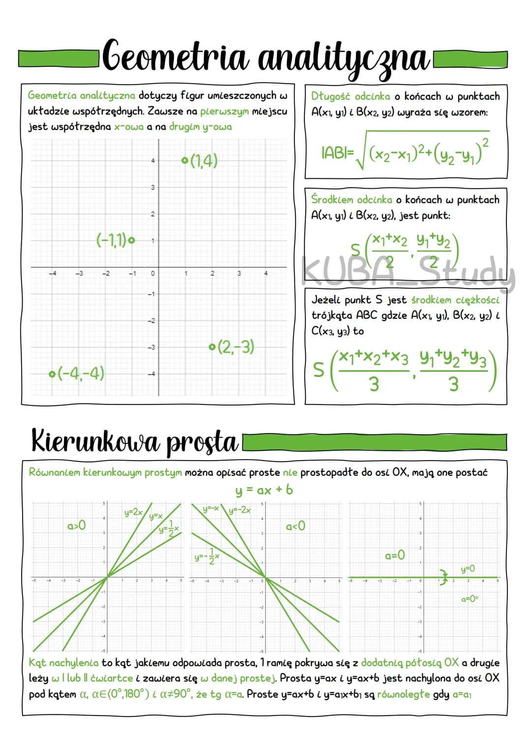 # Geometria analityczna

Geometria analityczna dotyczy figur umieszczonych w
układzie współrzędnych. Zawsze na pierwszym miejscu
jest współr