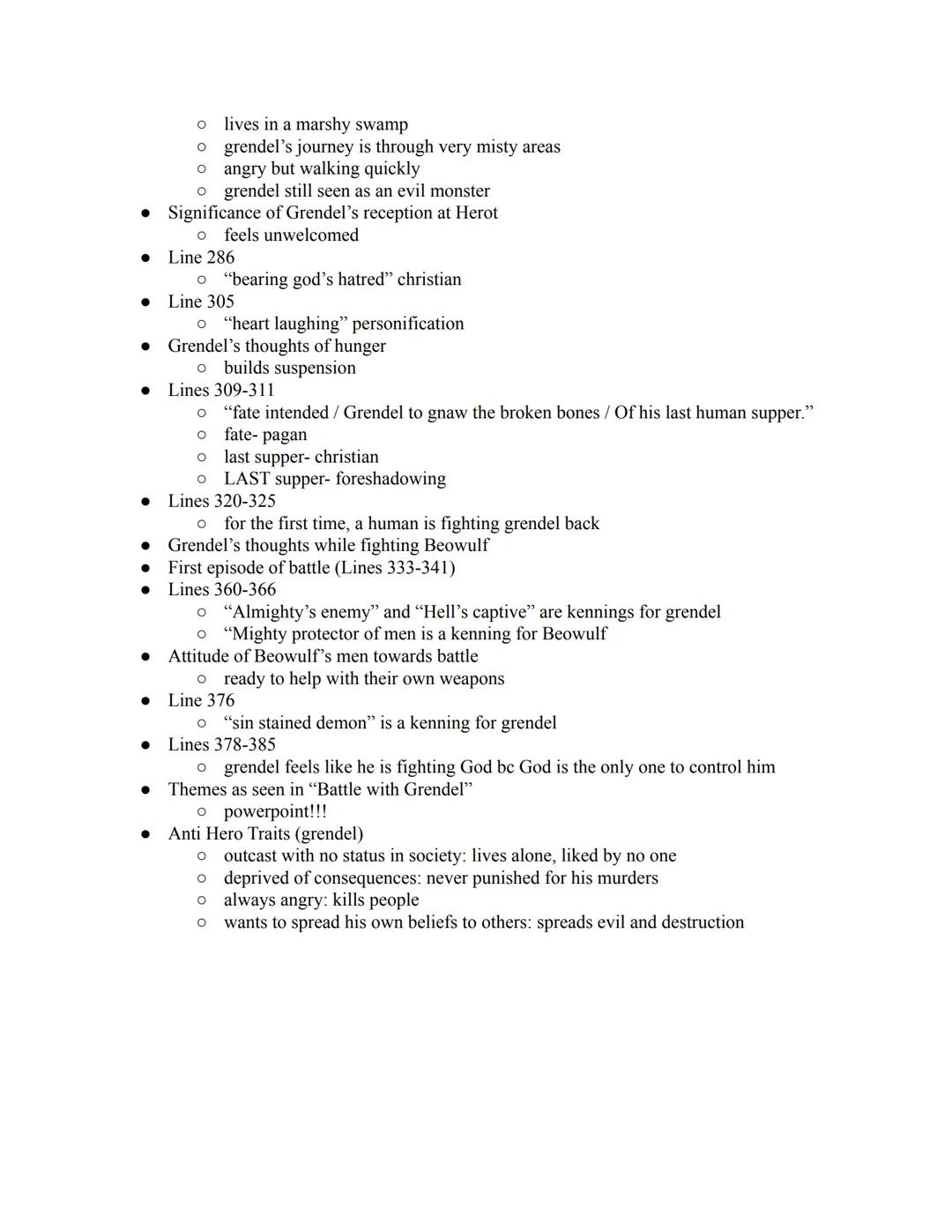 Beowulf's Bare Bones

"The Wrath of Grendel"

⚫ grendel brings death and destruction and destroys happiness
powerful and an ancient being
th