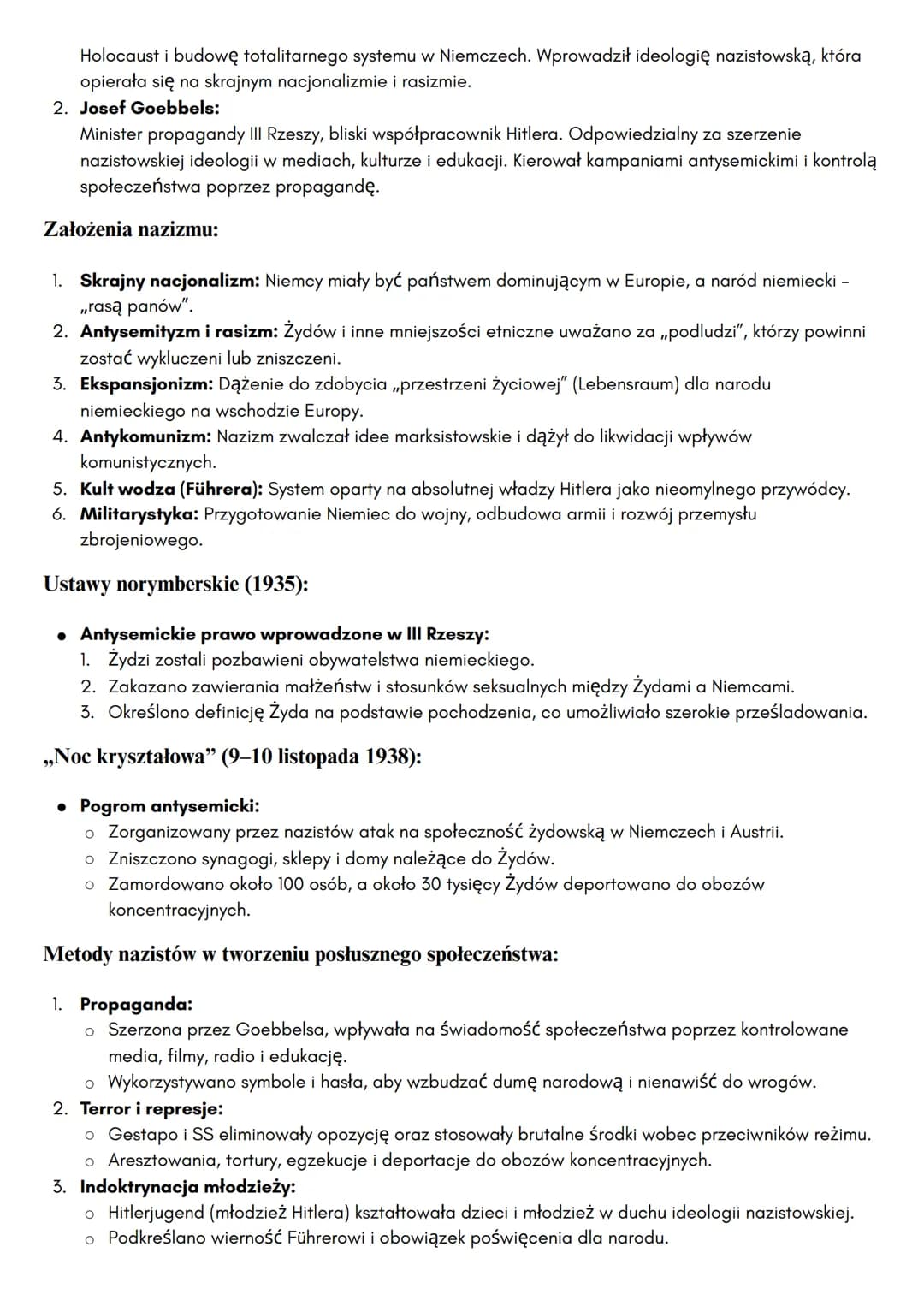 # Nazizm w Niemczech

Pojęcia:

1. Faszyzm:
Ideologia polityczna powstała we Włoszech pod wodzą Benito Mussoliniego, opierająca się na
nacjo