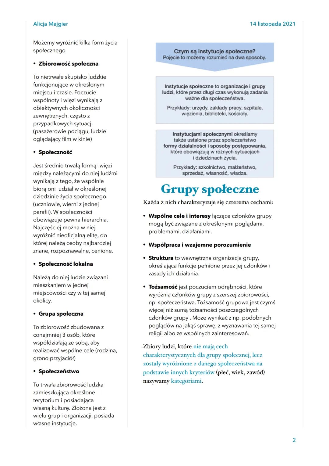 Alicja Majgier
14 listopada 2021

# CZŁOWIEK W
## SPOŁECZEŃSTWIE

Człowiek istotą społeczną

### Status społeczny

Status to określenie miej