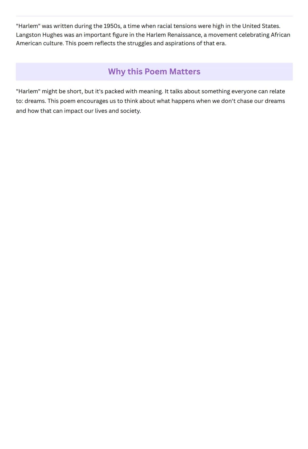 # "Harlem" by Langston Hughes

Introduction

"Harlem" is a remarkable poem written by Langston Hughes. It's a short but powerful piece that 