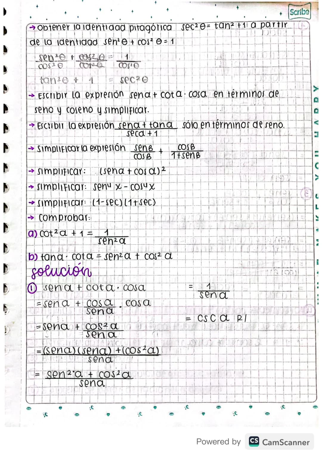 Scribe
Jul10 27/2021
identidad
Es una igualdad entre 2 expresiones que contienen una o mas
variables y que es válida para todo valor de la v