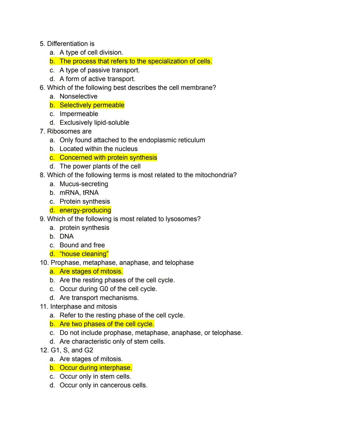 # PART 1: Mastering The Basics
Matching
Parts of a Typical Cell
Directions: Match the following terms to the most appropriate definition by 