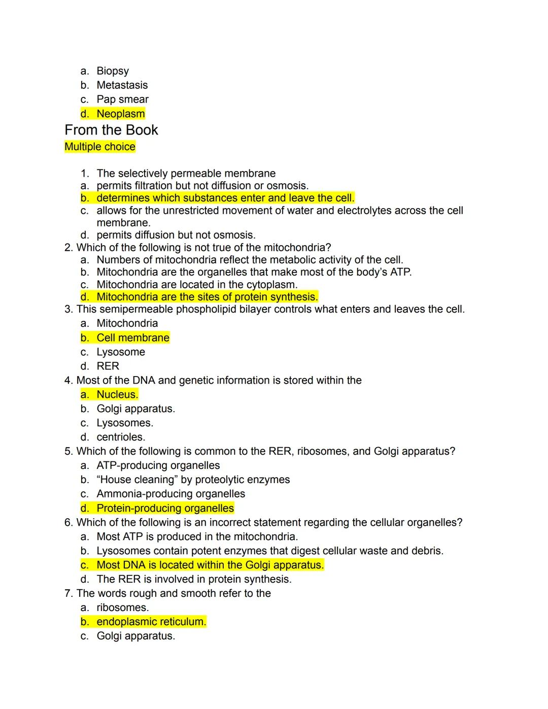 # PART 1: Mastering The Basics
Matching
Parts of a Typical Cell
Directions: Match the following terms to the most appropriate definition by 