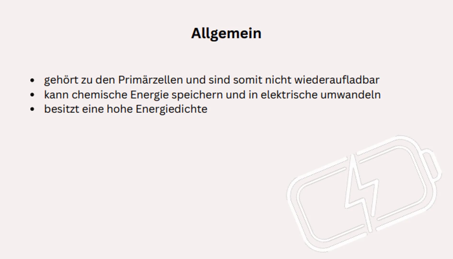 Zink-Luft-Batterie Inhaltsverzeichnis
1. Allgemein
2. Der Aufbau und die Funktionsweise der Batterie
3. Gemeinsamkeiten und Unterschiede zum