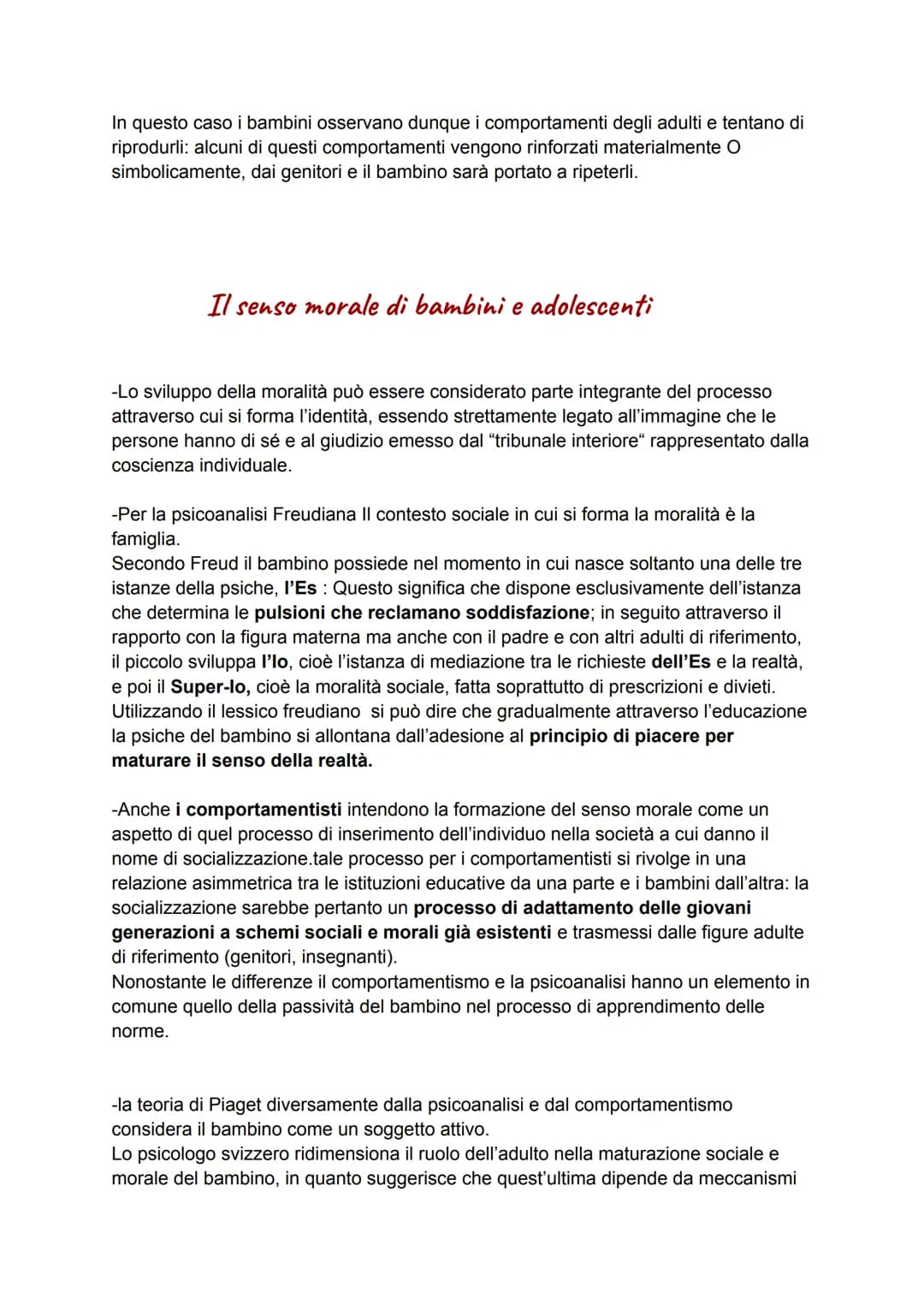 # Lo sviluppo della personalità e della sfera morale

Una delle peculiarità dell'essere umano è l'autoconsapevolezza ossia, la capacità di
r