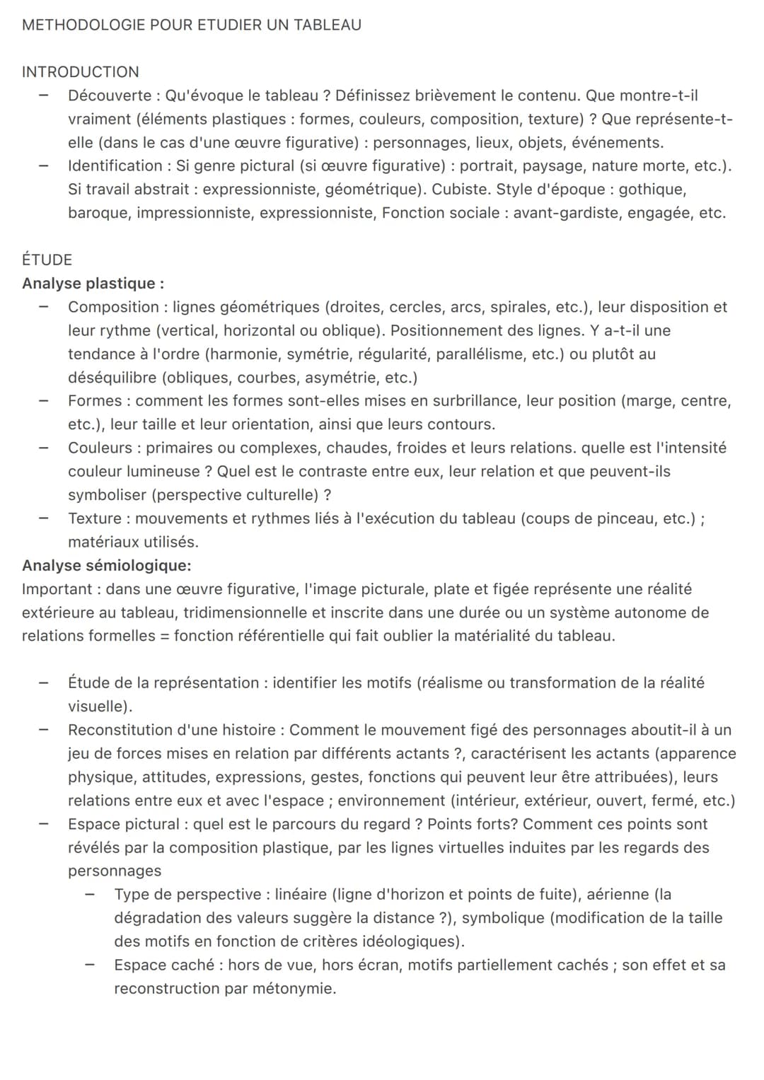 # METHODOLOGIE POUR ETUDIER UN TABLEAU

INTRODUCTION
- Découverte: Qu'évoque le tableau ? Définissez brièvement le contenu. Que montre-t-il
