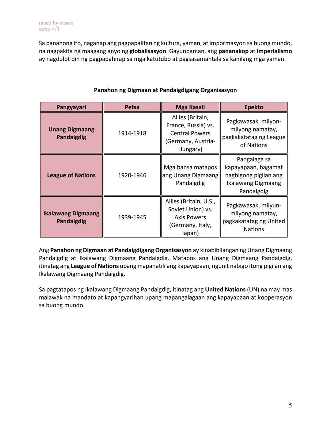 made by cassie
xoxo </3

# ARALING PANLIPUNAN

Second Quarter Examinations: REVIEWERS

## Lesson 1: Globalisasyon

Globalisasyon ay ang ugna