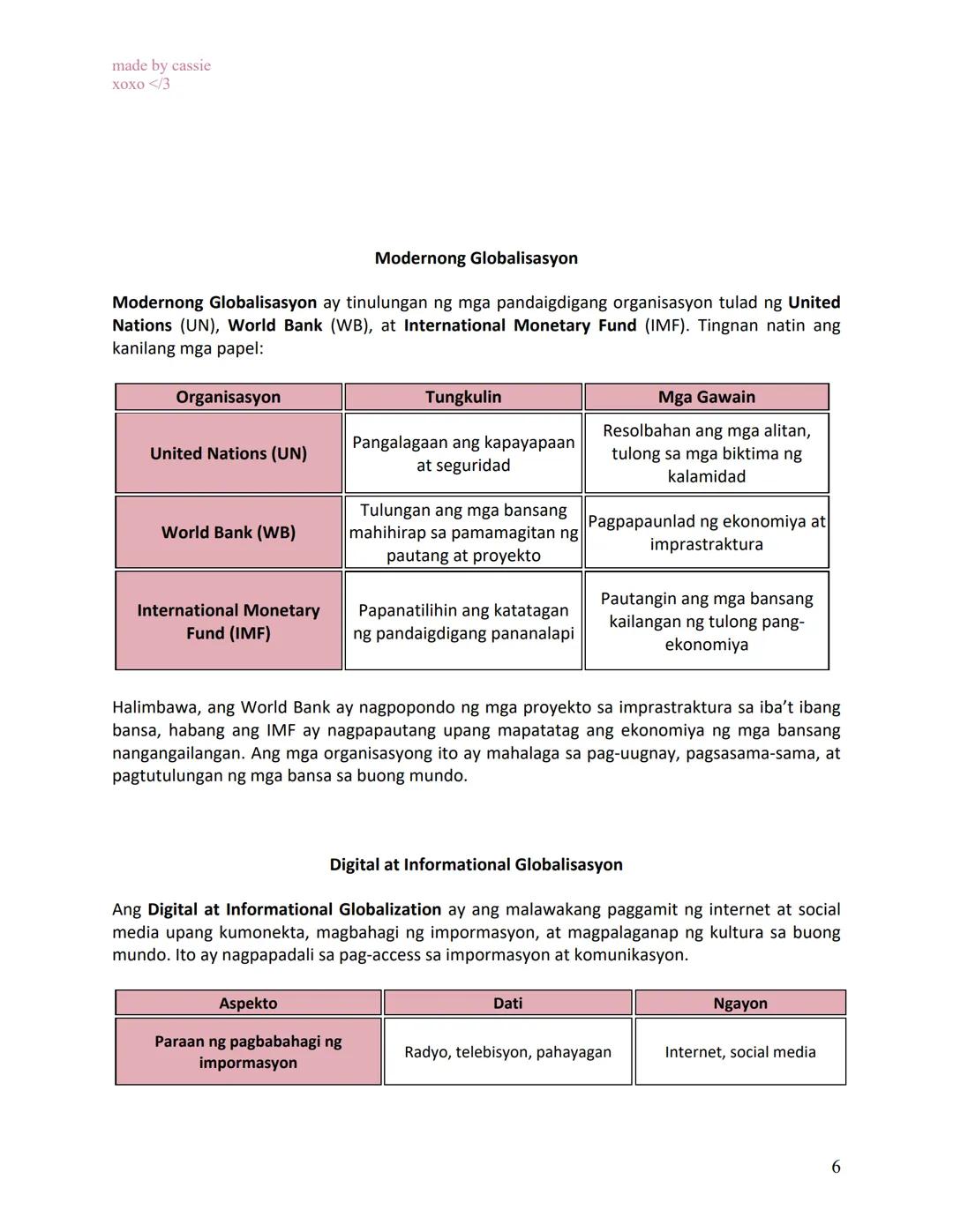 made by cassie
xoxo </3

# ARALING PANLIPUNAN

Second Quarter Examinations: REVIEWERS

## Lesson 1: Globalisasyon

Globalisasyon ay ang ugna