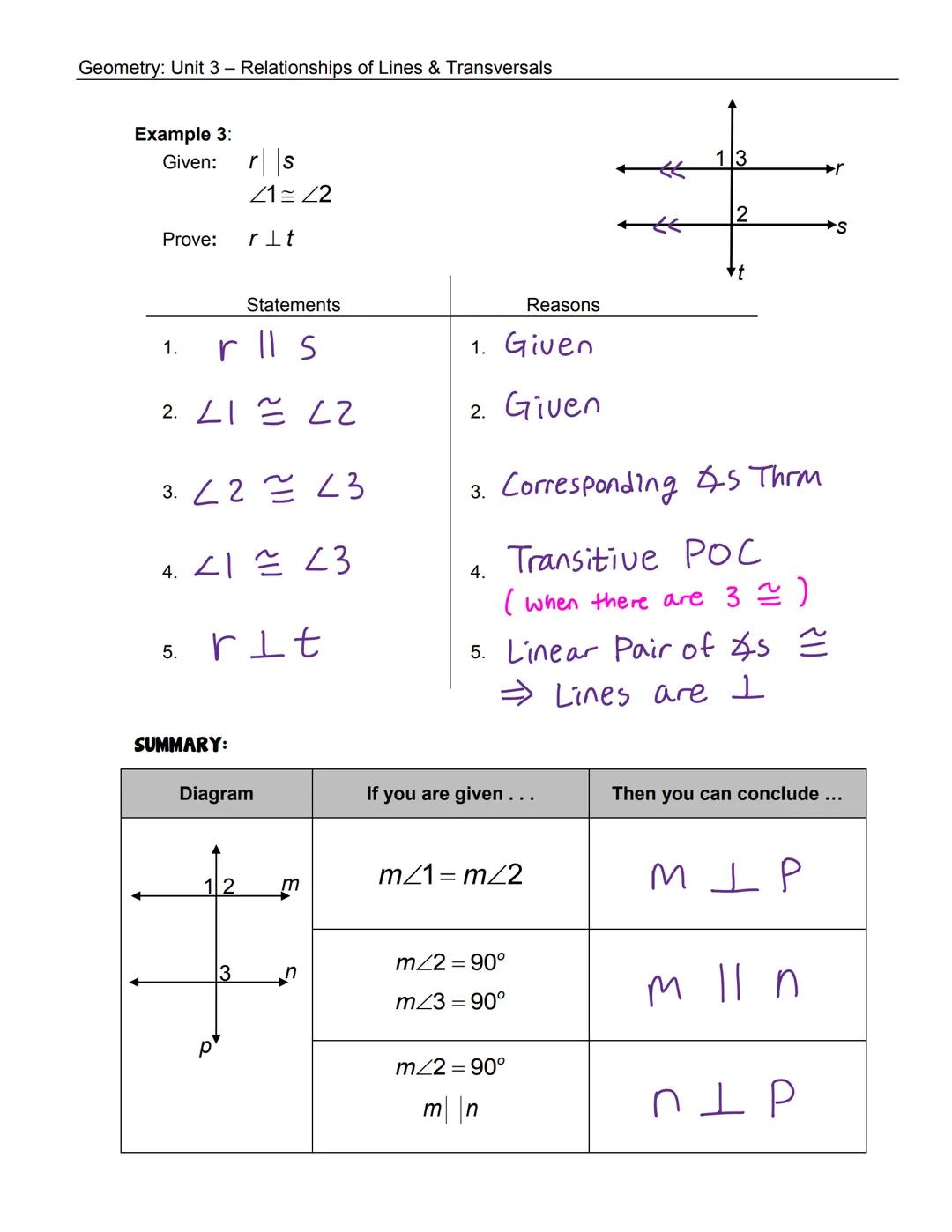 Geometry: Unit 3 - Relationships of Lines & Transversals
3.4 Notes - Proving Lines Parallel & Perpendicular

Warm Up:
Which geometric princi