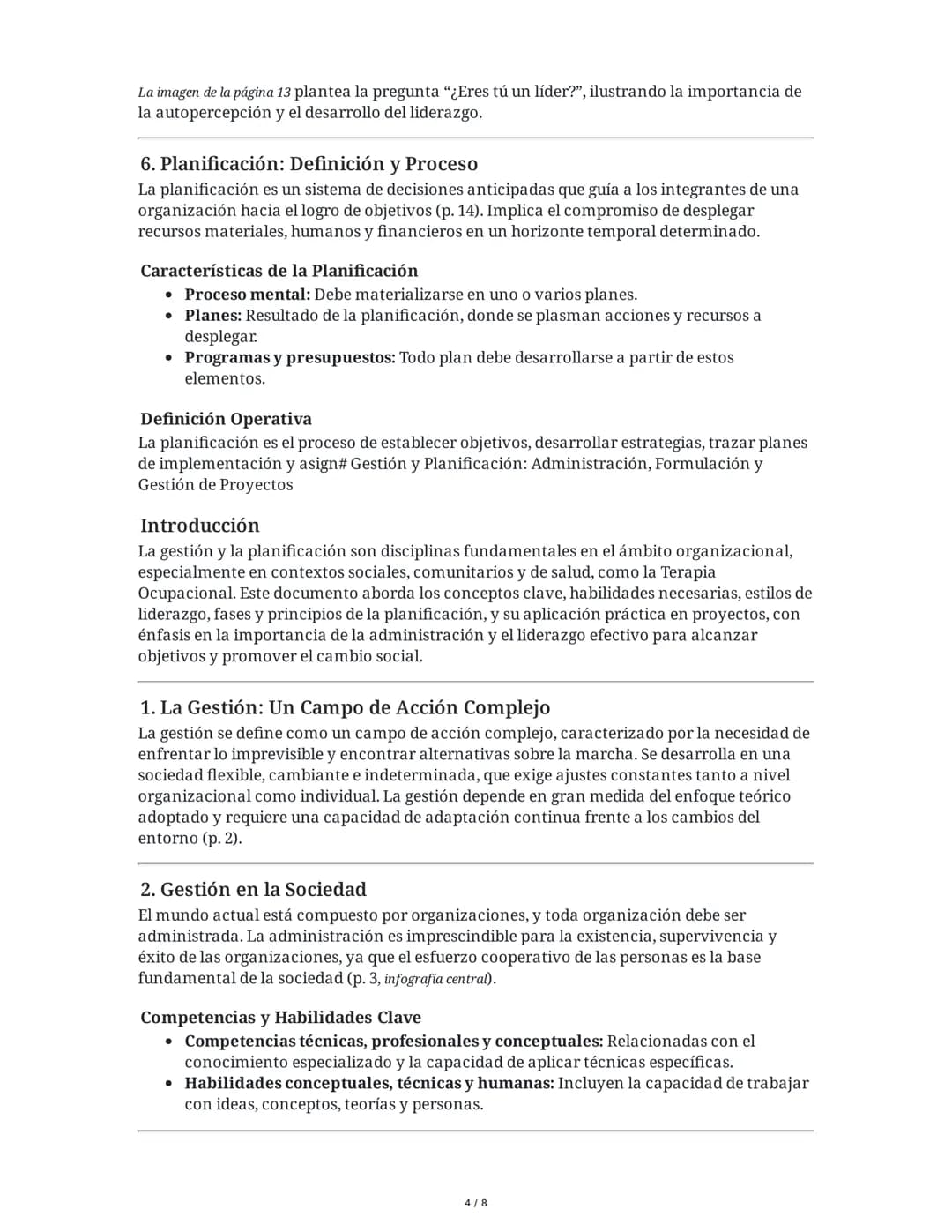 Gestión y Planificación: Administración, Formulación y Gestión
de Proyectos
Introducción
La gestión y la planificación son disciplinas funda