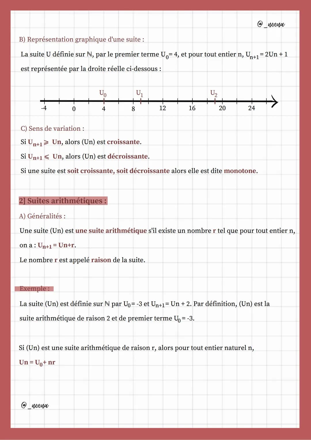 # Suites numeriques

@noona

- spé maths rère-

1] Généralités :

A) Définition et mode de génération :

Une suite numérique (Un) est une li