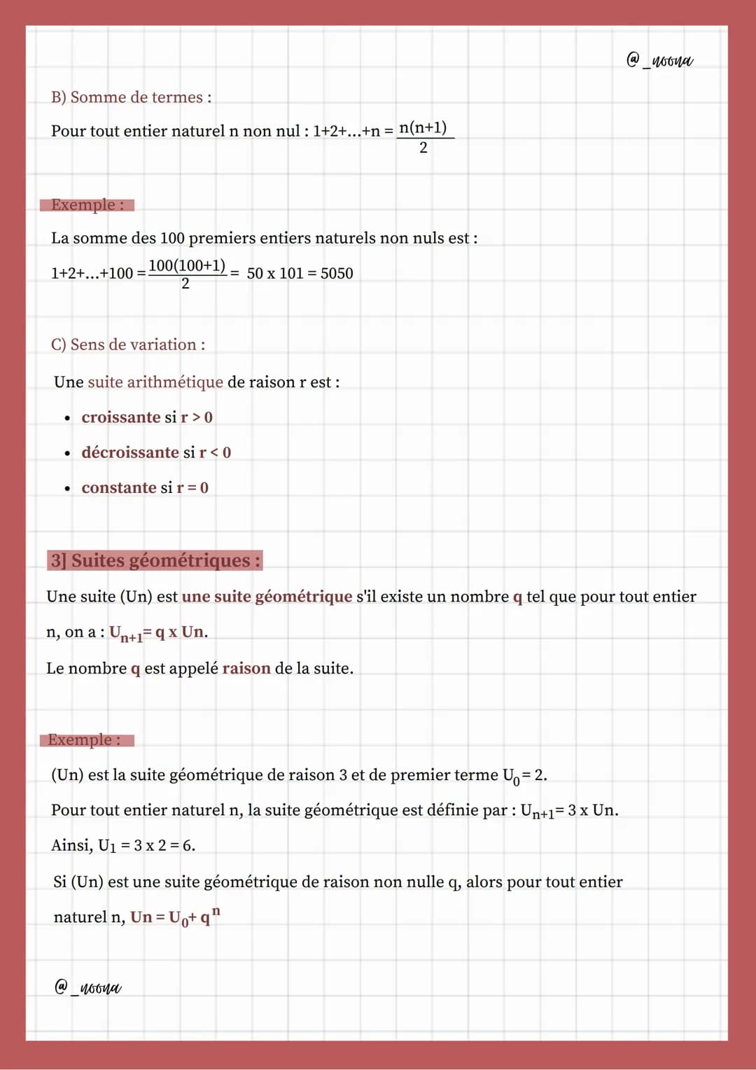# Suites numeriques

@noona

- spé maths rère-

1] Généralités :

A) Définition et mode de génération :

Une suite numérique (Un) est une li