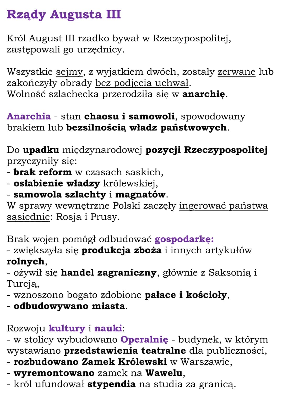 # Upadek Rzeczpospolitej

Cały dział

# 1.Rzeczpospolita pod rządami
Wettinów

1697 r. - koronacja Augusta Il Mocnego

1717 r. - sejm niemy
