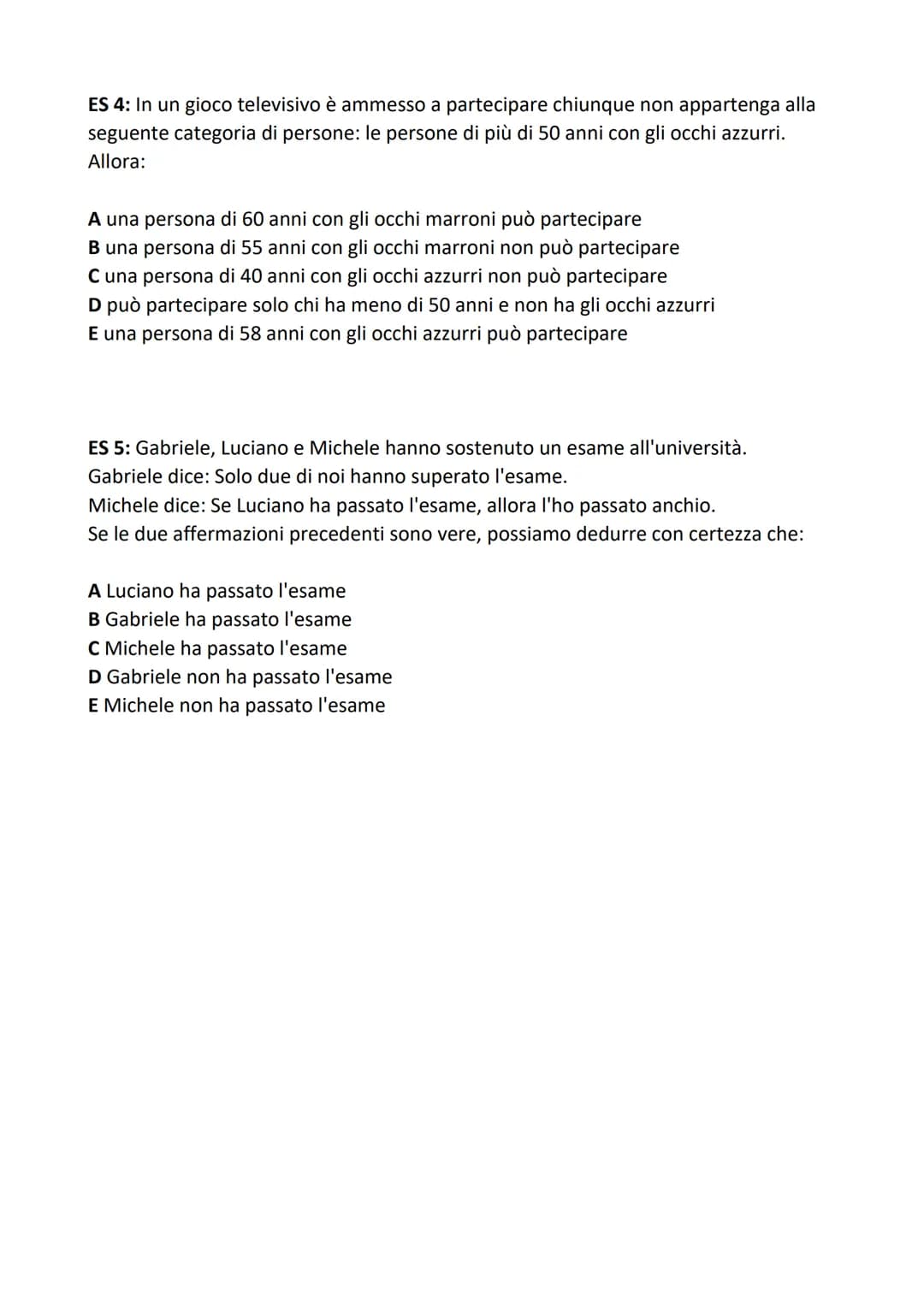 # ESERCIZI per test TOLC

# SEZIONE LOGICA

ES 1: Tre amici hanno assistito a una finale di pattinaggio artistico femminile. Alcuni
giorni d