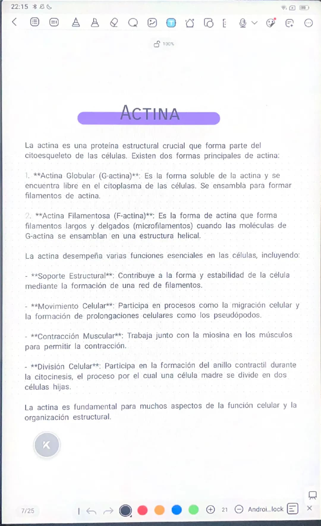 22:15

MIOSINA

La miosina es una proteína motora clave en las células musculares
y en otros tipos de células. Su principal función es inter